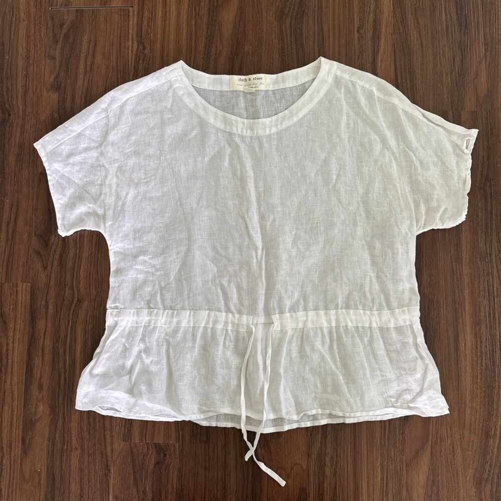Cloth & Stone Women's XS White Peplum Boho Coastal Cowgirl Resort Linen Top